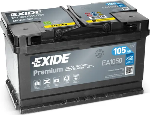Exide Startbatterie Premium 105 Ah – Zuverlässige Leistung für Ihr Fahrzeug - Die Exide Startbatterie Premium 105 Ah bietet hohe Kälteprüfströme und ist ideal für Fahrzeuge bis 156 PS. Genießen Sie eine zuverlässige Energiequelle für Ihren Autoalltag.