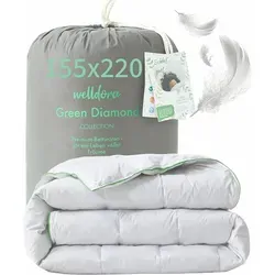 Welldora Komfort Bettdecke 155x220 Sommer | 100% Extraweiche Federn & Daunen - Bettdecken für Allergiker, federleichte Sommerdecke mit Spezialfüllung für warme Nächte, ausgezeichnet mit „Sehr Gut“ von Dermatest und Oeko-Tex zertifiziert.