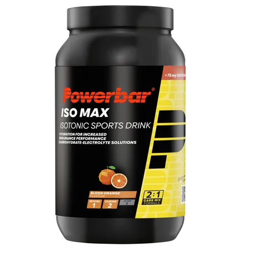 PowerBar IsoMax Sportgetränk Blood Orange mit Koffein 1200 g - Sportnahrung mit 5 Elektrolyten und C2MAX Dual Source Carb Mix, ideal zur Energieversorgung während intensiver Trainingseinheiten. Leckerer Blutorangengeschmack und 75 mg Koffein pro Portion für extra Leistungsfähigkeit.