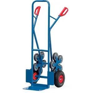 fetra Treppenkarre TK 1327 - 200kg Tragkraft mit Stahlblechschaufel - Sackkarre mit stabiler Schweißkonstruktion und pulverbeschichteter Schaufel, ideal für den sicheren Transport von runden Gütern. Ausgestattet mit 2 Lufträdern für einfache Handhabung.