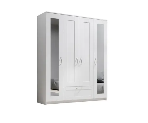 Boxxx Kleiderschrank mit Spiegel, Weiß, 7 Fächer - Moderner Kleiderschrank in Weiß, aus robustem Metall mit 7 Fächern und 1 Schublade. Ideal für das Schlafzimmer, bietet die Schrankfront mit Spiegel zusätzlichen Komfort.