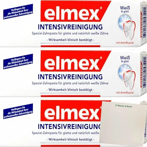 usy Bundle für Elmex Zahnpasta Intensivreinigung Weiß und Glatt 3er Pack (3x50ml Packung) + usy Block