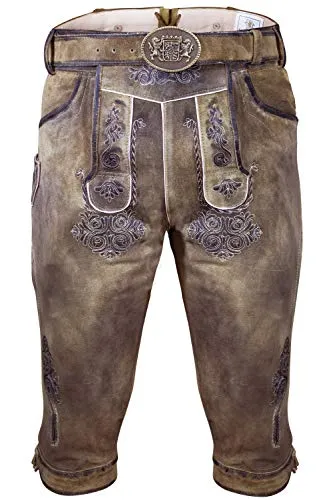 Edelnice Kniebund Lederhose Valentin – Traditionelle Trachtenmode in Olivenbraun - Entdecken Sie die edle Kniebund Lederhose Valentin aus hochwertigem Kalbsleder. Mit aufwendiger Stickerei und praktischem Gürtel vereint sie Stil und Komfort für besondere Anlässe.