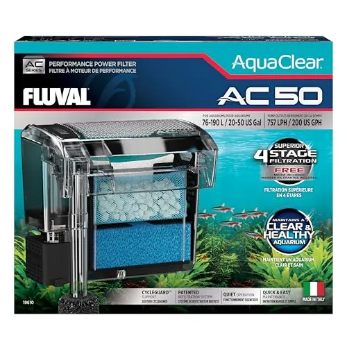 Fluval AquaClear AC50 Hochleistungsfilter - Aquarienfilter für 76–190 l, bietet 4-stufige Filterung für optimale Wasserqualität und schützt das biologische Gleichgewicht Ihres Aquariums.