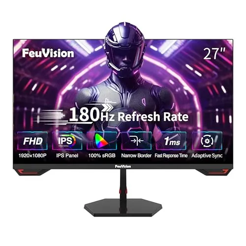 FeuVision 27 Zoll Gaming Monitor – 180Hz, FHD 1080p, IPS Panel, FreeSync - Erleben Sie mit dem FeuVision 27 Zoll Gaming Monitor atemberaubende Full HD-Bilder und eine superschnelle Bildwiederholrate von 180Hz für ein flüssiges Gaming-Erlebnis. Ideal für leidenschaftliche Gamer!