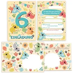 JUNAPACK Einladungskarten Koala Einladungen zum 6. Geburtstag Umschlägen für Kinder Tiere, Einladungskarten mit Umschlägen zum 6. Geburtstag Koala
