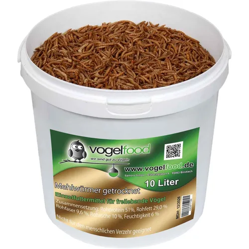 Getrocknete Mehlwürmer 10 L im Eimer für Vögel, Fische, Nager und Reptilien - Sonstige - Hochwertiges Wildvogelfutter, ideal für die gesunde Ernährung von Vögeln, Fischen, Nagern und Reptilien.