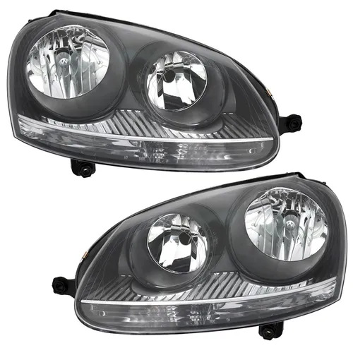 Scheinwerfer Set für VW Golf 5 und Jetta - Schwarz H7 Halogen - Frontscheinwerfer mit E-Prüfzeichen für VW Golf 5 und Jetta, elektrisch verstellbar und perfekt für Tuning-Fans.