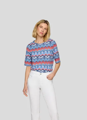 Rabe Rundhalsshirt mit grafischem Muster, Gr. 42, Marine - Damen-Rundhalsshirt in Trendfarbe Blau, pflegeleicht und mit modernem Allover-Druck, ideal für lässige Outfits und jeden Tag.