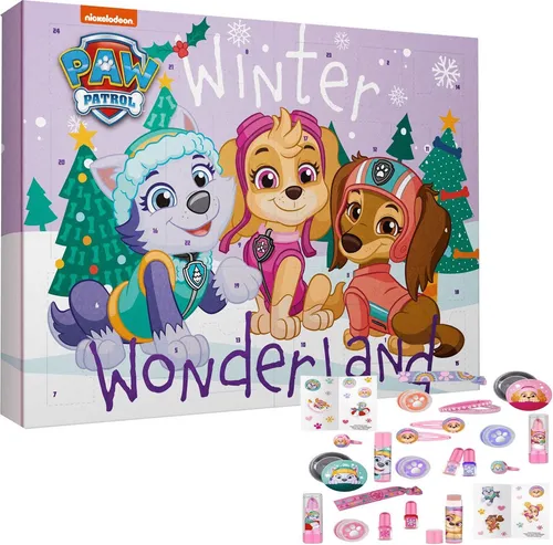 Paw Patrol Winter Wonderland Beauty Adventskalender - Adventskalender für kleine Helden mit PAW Patrol-Motiven, enthält diverse Kosmetikartikel und Accessoires für eine kreative Vorweihnachtszeit.