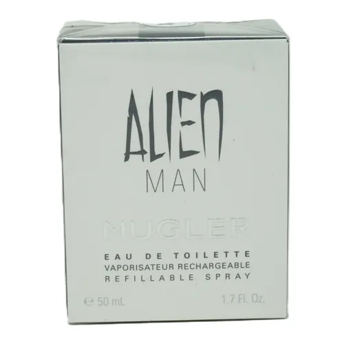 Mugler Alien Man 50 ml EDT - Nachfüllbares Eau de Toilette für Herren - Hochwertiges Eau de Toilette mit holzig-würziger Duftrichtung, nachfüllbar für nachhaltigen Genuss. Ideal für stilvolle Männer, die einen einzigartigen Duft suchen.