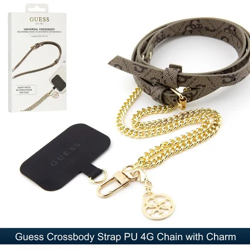 CG MOBILE Guess Abnehmbarer Crossbody-Gurt mit Gold-Anhänger - Armschmuck in Bijouterie, gefertigt aus langlebigem PU, mit elegantem Goldanhänger und universeller Passform für nahezu alle Smartphones.