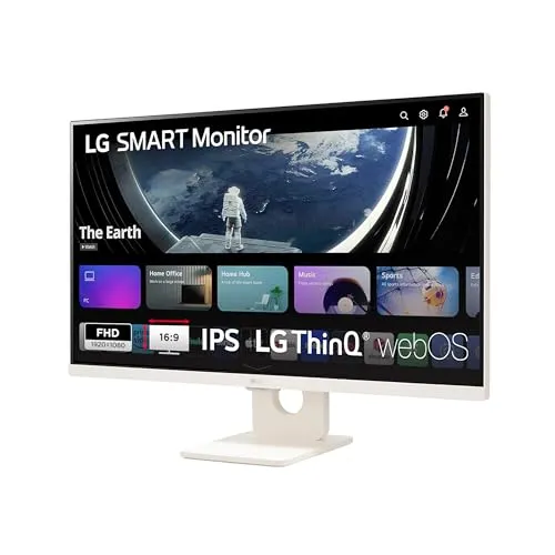 LG Smart 32SR50F-W - 32 Zoll Full HD Monitor & TV, kabellose Verbindung für einfaches Streaming von Handy und PC, mit neigbarem IPS-Display und integrierten Lautsprechern für besten Filmgenuss.
