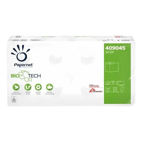 Papernet BIOTECH Toilettenpapier 3-lagig, 8 Rollen x 250 Blatt - Hochwertiges 3-lagiges Toilettenpapier mit innovativer BATP-Technologie zur Unterstützung der Pflege Ihrer Abwasserrohre. Ideal für den täglichen Gebrauch und beim Campen.
