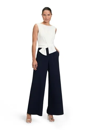 Vera Mont Damen Jumpsuit mit weitem Bein Dunkelblau/Weiß,40