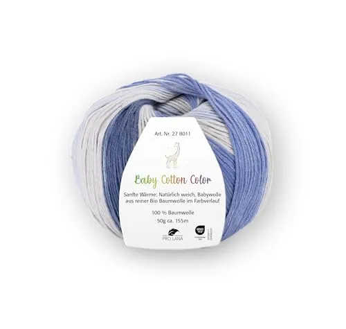 Pro Lana Baby cotton COLOR (organic) 50g/155m Lauflänge, 100 % Bio-Baumwolle (Oeko-Tex zertifiziert), NS 3,0-3,5 (hellgrau/blau)
