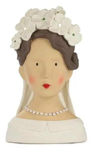 ETC Baden Import Ladykopf Dekokopf Dekobüste Dame als Braut mit Blumenkranz und Perlenkette