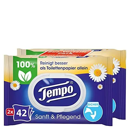 Tempo sanft & pflegend feuchte Toilettentücher 836198, 1 Doppel-Packung - Die Tempo sanft & pflegend feuchten Toilettentücher bieten eine sanfte Reinigung und sind ideal für die Kombination mit trockenem Toilettenpapier. Besonders reißfest und biologisch abbaubar – für ein sicheres Gefühl von Sauberkeit.
