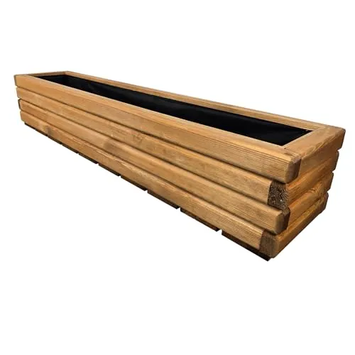 HolzGarden Pflanzkübel Rechteckig 118x25x25 cm – Wetterfest und Robustes Design - Rechteckiger Pflanzkübel aus imprägniertem Kiefernholz, ideal für Balkon und Garten. Mit wetterfester NELF-Imprägnierung und Vliesschicht für optimale Wachstumsbedingungen. Maße: 118x25x25 cm, Volumen: 43 l.