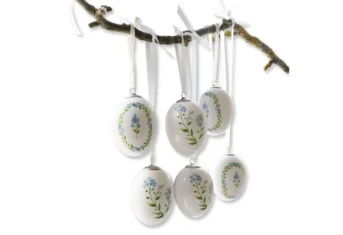 Loberon Osterei 6er Set Fierolla, nostalgische Deko-Eier mit feinem Vergissmeinnicht-Print - Nostalgisches 6er Set Deko-Eier aus Porzellan im Vintage-Design. Ideal für stilvolle Osterdekoration und langlebig durch die Verwendung nachhaltiger Materialien.