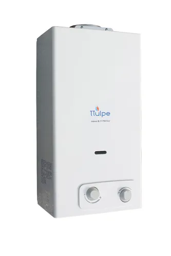 TTulpe Propangas-Durchlauferhitzer Indoor B11 P50 Eco, 1.5 V, Weiß - Gasdurchlauferhitzer mit automatischer Zündung, ideal für umweltbewusste Haushalte dank Low NOx Technologie und ohne Stromanschluss.