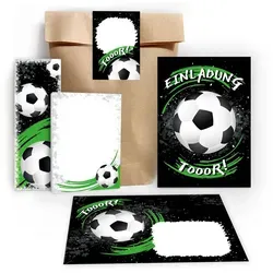 JUNAPACK Einladungskarten Fußball zum Geburtstag Einladungen Karten mit Umschlägen Mitgebsel, Mitbringsel Set Fussball Gastgeschenke zum Kindergeburtstag