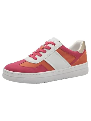 MARCO TOZZI Damen Sneaker flach Vegan, Mehrfarbig (White/Berry), 37 EU - Damen-Sneaker mit softiger Feel me Sohle für optimalen Tragekomfort, 100% vegan und mit Wechselfußbett für individuelle Anpassung.