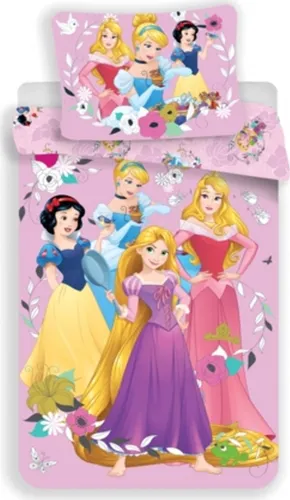 Disney Prinzessinnen Bettbezug für Kinder - Bettwaren-Set für Kinder mit Rapunzel, Aschenputtel und Schneewittchen. 100% Baumwolle, weich und atmungsaktiv für süße Träume. Wendbar und waschmaschinenfest, ideal als Geschenk für kleine Prinzessinnen.