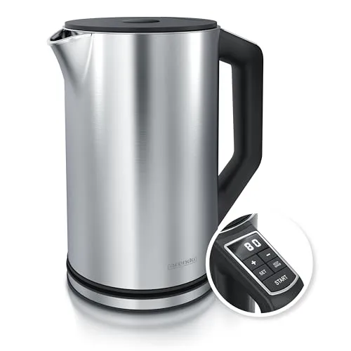Arendo Edelstahl Wasserkocher ELEGANT - 40-100 Grad - Wasserkocher mit 1,5 Litern und 2200 W, ideal für präzise Teezubereitung dank Temperatureinstellung in 5°-Schritten. Doppelwand-Design sorgt für Sicherheit und Komfort.