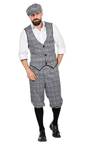 Peaky Blinders Herren Anzug mit Weste und Schiebermütze, Größe: 52 - Kostüm im 20er Jahre Stil, inklusive Glencheck-Anzug, Weste und Schiebermütze – perfekt für Mottopartys oder Karneval.