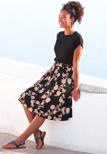 Modisches Jerseykleid LASCANA für Damen, Gr. 38 - Bestseller Kleid für Damen in kniefreier Länge. Mit Paperbag-Bund, bedrucktem Rock und figurbetontem Schnitt. Ideal für den Sommer!