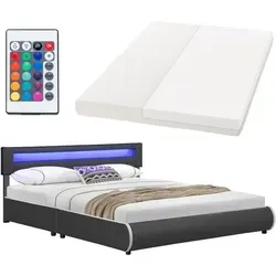 Juskys Polsterbett Sevilla 180 x 200 cm dunkelgrau - Bequeme Doppelbett-Lösung mit ergonomischer Kaltschaummatratze für optimalen Schlafkomfort und robusten Lattenrost.