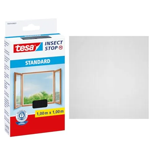 tesa INSECT STOP Klett Fliegengitter für Fenster – Effektiver Insektenschutz ohne Bohren - Schützen Sie Ihre Räume vor Insekten mit dem tesa INSECT STOP Fliegengitter. Es ist zuschneidbar, hygienisch und wiederverwendbar. Die einfache Montage erfolgt dank selbstklebendem Klettband ohne Bohren. Größe: 100 cm x 100 cm.