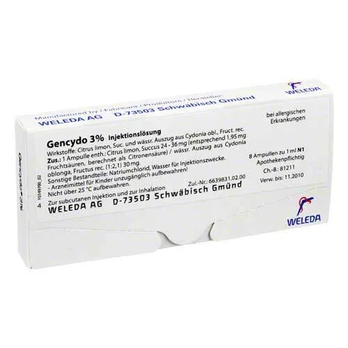 Gencydo 3% Injektionslösung - Arzneimittel zur effektiven Behandlung von bestimmten Krankheiten, apothekenpflichtig und bequem in Ihrer Versandapotheke erhältlich.
