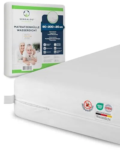 Sensalou Matratzenbezug Reissverschluss Encasing für Allergiker - 90 x 200 cm - Bettauflagen mit wasserdichter Polyurethan-Schicht, idealer Schutz vor Allergenen und Flüssigkeiten, waschbar bis 90°C für optimale Hygiene.