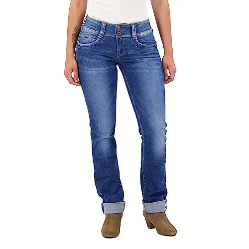 Pepe Jeans Damen Jeans Gen - Regular Fit - Blau - Stylische Regular Fit Jeans für Damen in Royal Dark, aus 84% Baumwolle und mit Stretchanteil für optimalen Tragekomfort. Ideal für jeden Anlass, perfekt kombinierbar mit Pullovern.