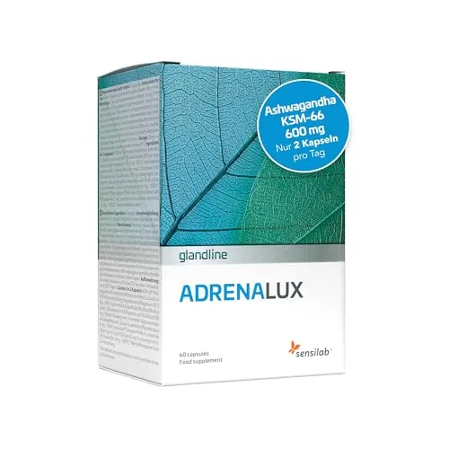 AdrenaLux Ashwagandha 600 mg Kapseln - Ashwagandha Nahrungsergänzung mit 10% Witanolide, Rhodiola und Magnesium für mehr Energie und weniger Müdigkeit. 60 Kapseln für ein 30-Tage-Programm, 100% natürlich und in der EU hergestellt.