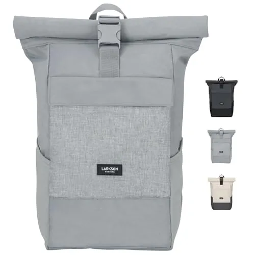 LARKSON Cityrucksack No 4, Rolltop - Rucksack für Damen und Herren mit Laptop Fach, wasserabweisend und ideal für den Alltag oder Reisen - Grau, 16 l Volumen