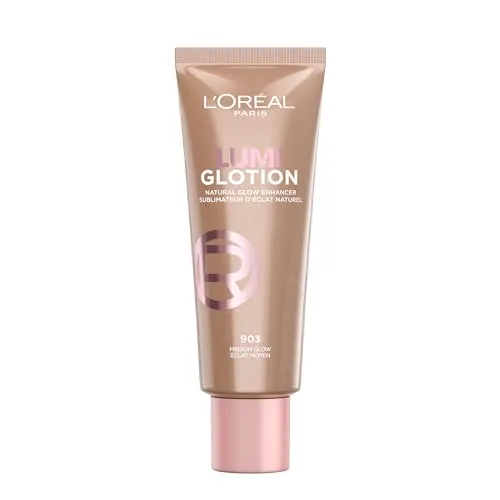 L'Oréal Paris Lumi Glotion, Multi-Use Flüssiger Highlighter für Gesicht und Körper, Natural Glow Make Up, mit feuchtigkeitsspendender Hautpflege [Glycerin & Sheabutter], Farbe 903 Medium Glow, 1x40ml