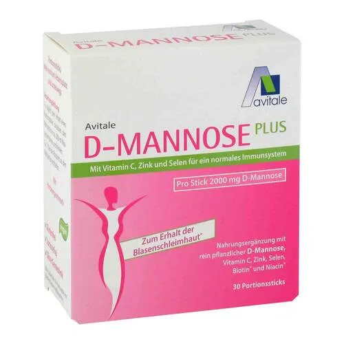D-Mannose Plus 2000 mg Sticks mit Vitaminen und Mineralstoffen - Nahrungsergänzungsmittel zur Unterstützung der Blase mit 2000 mg D-Mannose, Vitamin C, Zink und Selen. Gluten- und lactosefrei, ideal für das Wohlbefinden von Frauen.
