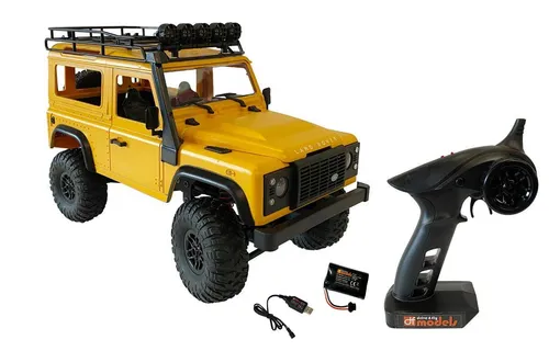 DF-Models Land Rover Defender 90 Crawler 1:12 RTR - Braun, lizensierter Scale Nachbau mit LED Beleuchtung und robustem Metallrahmenchassis für ultimative Crawler-Abenteuer