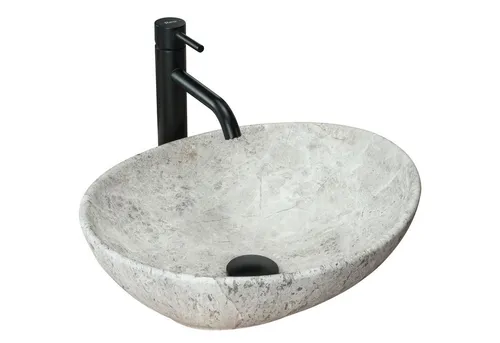 Rea Waschbecken Aufsatzwaschbecken Keramik Oval 35x40 - Elegantes Aufsatzwaschbecken aus Keramik in Schwarz Marmor, ideal für moderne Badezimmer und bietet eine stilvolle Lösung für jeden Waschplatz.