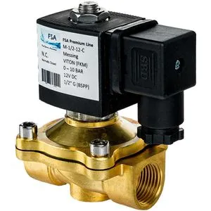 FSA Magnetventil Premium M-1/2-12-C, 1/2 Zoll, Messing, stromlos geschlossen, bis 10 bar, 12V