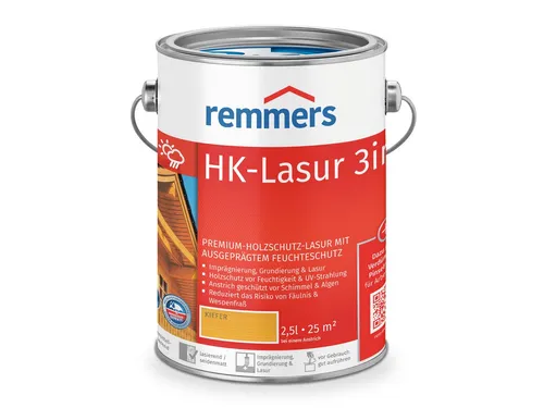 Remmers HK-Lasur 3in1 kiefer, 2,5 Liter - Premium Holzlasur für außen – vereint Imprägnierung, Grundierung und Lasur in einem Produkt, bietet exzellenten Schutz vor Feuchtigkeit und UV-Strahlung für Zäune, Carports und mehr.