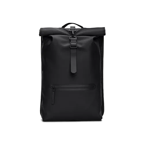 Rolltop Rucksack Black – Wasserdichter Tagesrucksack - Wasserdichter Tagesrucksack für Damen und Herren, ideal für Pendler. Mit Rolltop-Öffnung, D-Ring für Fahrradschlösser und gepolsterten Rückengurten.
