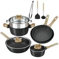 HOMELUX Topfsets, 12-teilige Topfset und Pfannen Set, Aluminium Antihaft Induktion Töpfe Set,  Schwarz - Schwarz