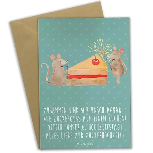 Mr. & Mrs. Panda Glückwunschkarte 6. Hochzeitstag Zuckerhochzeit - Geschenk, vatertagskarte, Grußkarten, babykarte, süße Liebe, Geschenke, einladungskarten, Heirat, Zuckerguss, Beileidskarte, Heiraten