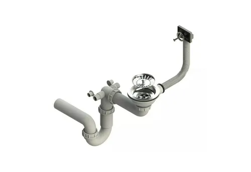 QLS Manueller Einbecken-Siphon 3 1/2 Zoll - Platzsparendes Wanddesign für mehr Stauraum unter der Spüle. Manuelle Bedienung für zuverlässiges Öffnen und Schließen. Ideal für moderne Küchen mit vielseitigen Anschlussmöglichkeiten für Waschmaschine und Geschirrspüler.