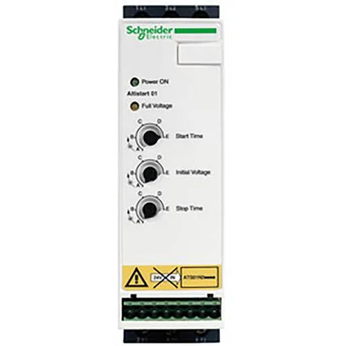 Schneider Electric ATS01 Sanftanlasser, 32A, 200-240V - Sanftstarter für 3-Phasen-Asynchronmotoren, kompakte DIN-Schienenmontage und sanfter Motorstart für längere Lebensdauer der Geräte.
