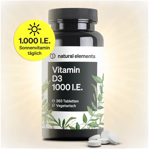 Vitamin D3 1000 I.E. Tabletten - 365 Tabletten für 12 Monate - Vitamine & Mineralien, unterstützt das Immunsystem und fördert die Knochengesundheit für ganzjährige Vitalität.